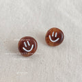 Brown Amber Acrylic Round Smiley Face Stud Earrings Pair view 4