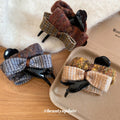 Black Base Dual Wool Tweed Bow Duckbill Hair Claw Clips view 2