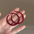 Wine Red Flocked Hoop Earrings In Round And Square view 3