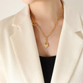 Gold Steel Heart Padlock OT Mixed Chain Necklace 45cm view 7