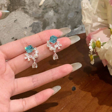 Pastel Crystal Butterfly Stud Earrings in Blue and Pink