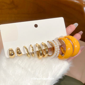 Gold Acrylic C Hoop Stud Earring Multi Pair Mixed Set