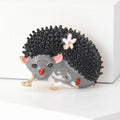 Enamel Hedgehog Brooch Flower Accent Black and Orange view 4