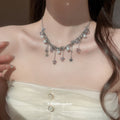 Silver Butterfly Star Pearl Multi Charm Tassel Necklace view 3