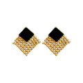 Black Square and Gold Tone Beaded Fringe Stud Earrings view 5