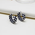 Six Color Checkerboard Acrylic Open C Hoop Earrings view 8