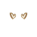 Gold Open Heart Stud Earrings Baguette Pave Stones view 5
