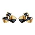 Gold Black Enamel Geometric Bow Black Square Stone Studs view 5