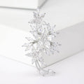 Crystal Leaf Spray Brooch in Silver and Gold Tones view 6