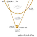 Gold Double Layer Bead Chain Ribbed Barrel Necklace Stainless view 6