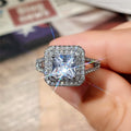 Square Crystal Triple Band Halo Ring in Silver Tone view 4