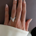 Marquise Solitaire Wing Split Ring In Gold And Silver Tones view 3
