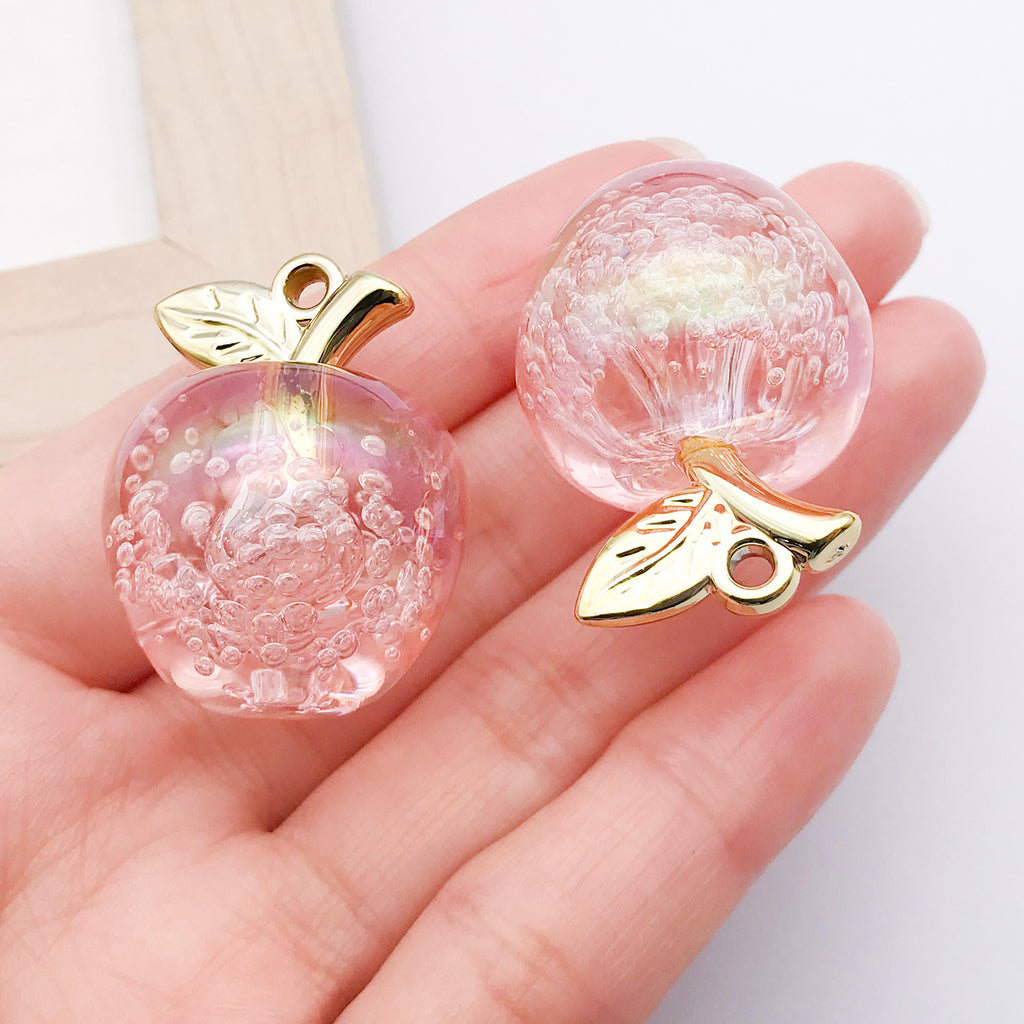 Iridescent Plated Transparent Acrylic 3D Apple Charm Pendant for Keychain Bag Jewelry Making