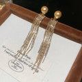 Faux Pearl Hoop And Chain Tassel Earrings With Decorative Metal Details view 7