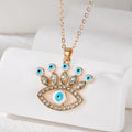 Gold Tone Rhinestone Eyelash Evil Eye Pendant Necklaces view 3