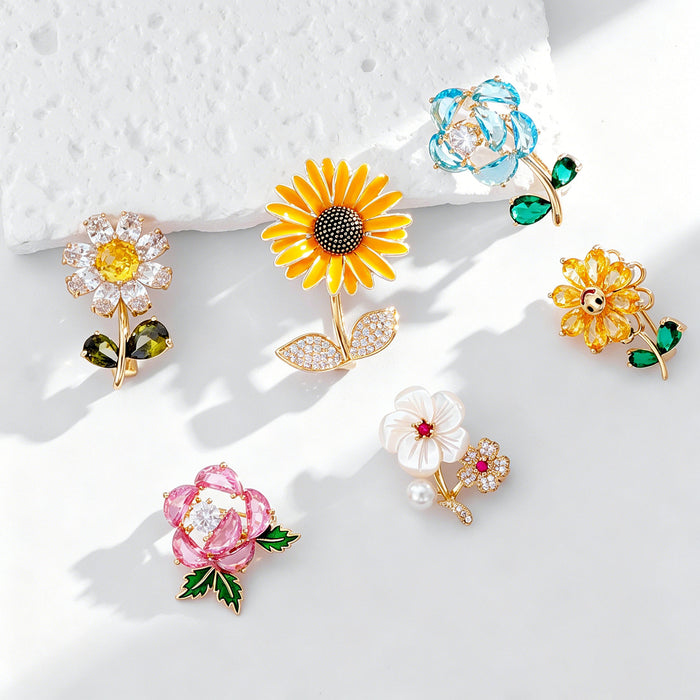Gold Tone Silver Tone Sunflower Six Designs Metal Brooch Pin