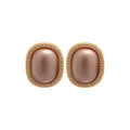 Gold Framed Oval Pearl Stud Earrings Decorative Jewelry Design view 5