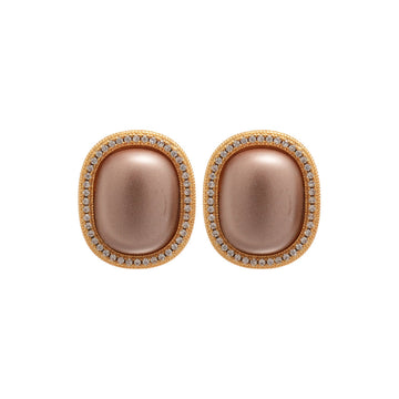 Gold Framed Oval Pearl Stud Earrings Decorative Jewelry Design