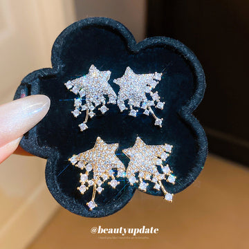 Crystal Star Fringe Stud Earrings in Silver and Gold Tones