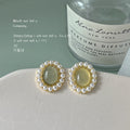 Gold-Tone Oval Green Cabochon Pearl Halo Stud Earrings view 4