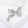 Crystal Ribbon Bow Brooch With Pearl in Gold or Silver Tone view 4