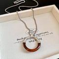 Resin Amber Ring Pendant Box Chain Necklace Two Tones view 6