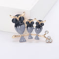 Three Owl Branch Brooch in Colorful or Gray Crystals view 7