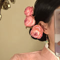 Pink Artificial Rose Single Stem U Pin Hairpin Silver view 3