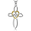 Two Tone Infinity Knot Cross Pendant Necklace Gold Heart Detail view 1