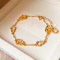 Gold Tone Open Gourd And Floral Teardrop Link Chain Bracelet view 6