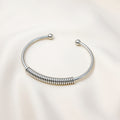 Silver Open Cuff Coil Bracelet Ball Ends Metal Bangle view 2