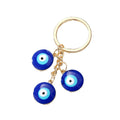 Gold Tone Triple Blue Evil Eye Split Ring Keychains view 5