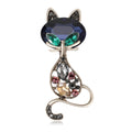 Crystal Cat Brooch Rhinestone Body Green Eyes Metal Pin view 1
