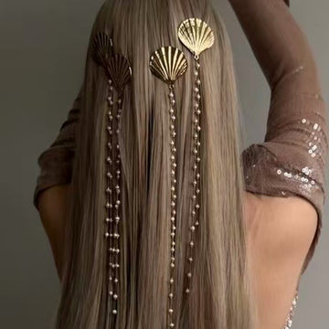 Metal Scallop Shell Hair Clip With Pearl Chain Tassels
