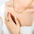 Gold Curb Star Charm Necklace Blue Green Pink Enamel view 4
