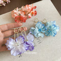 Fabric Flower Drop Earrings in Coral Purple and Blue Colorways view 2