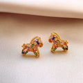 Gold Tone Multicolor Crystal Horse Stud Earrings Fashion Jewelry view 3