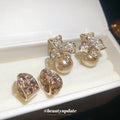 Light Gold Crystal Flower and Pearl Earrings in Two Fastenings view 2