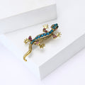 Gold Tone Lizard Brooch Blue Pink Rhinestone Spine view 3