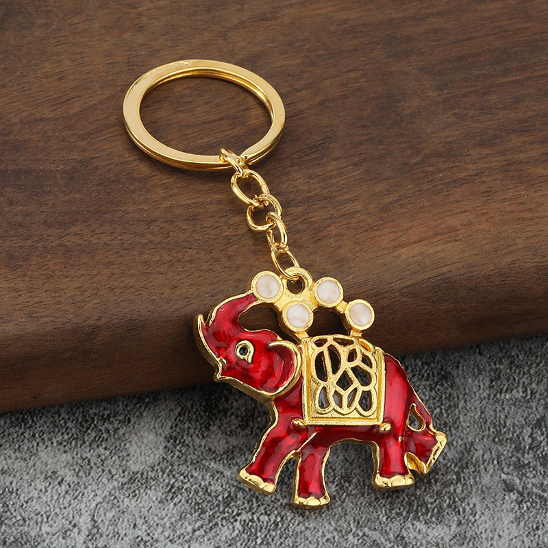 Rhinestone Elephant Zinc Alloy Car Keychain Gift Pendant