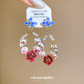 Gold Tone Multicolor Enamel Flower Drop Earrings Statement Jewelry view 2