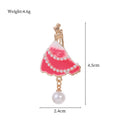 Red Gold Tone Dancing Woman Enamel Pearl Look Three Designs Metal Brooch Pin view 2