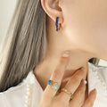 Gold Tone Enamel U Hoop Earrings Blue Pink Or Mint view 3