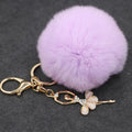Fluffy Pom Pom Ball Keychain With Rhinestone Angel Charm view 4