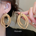 Layered Oval Openwork Drop Earrings in Gold and Silver Tone view 4
