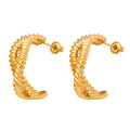 Gold Steel Twisted Rope C-Shape Stud Earrings Open Hoops view 5