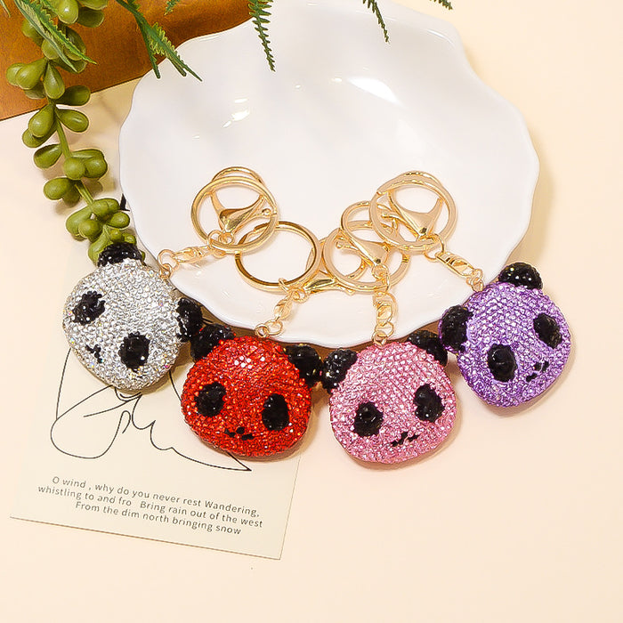 Rhinestone Panda Head Keychain Gold Hardware Many Options