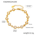 Round Halo Zircon Link Bracelet Gold and Steel Stainless view 7