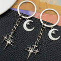 Antique Silver Cross Moon and Star Metal Keychain Set view 1