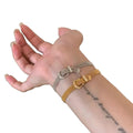 Silver Tone Mesh Strap Bracelet With Small Square Buckle And Unlisted Gold view 5